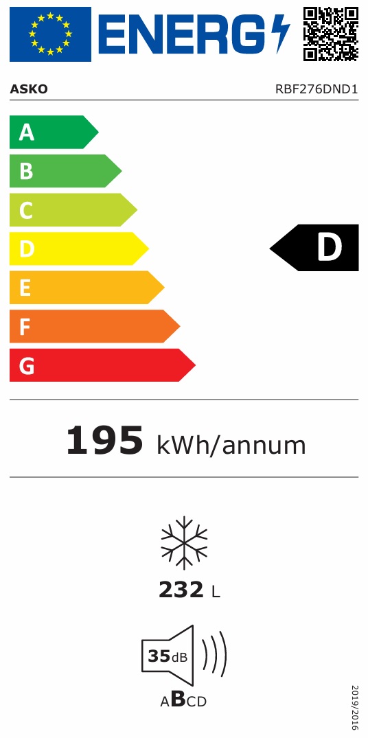 Asko - RBF276DND1 - Integrerad, Vit & NoFrost teknik