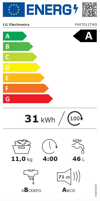 LG - F4X7011TWS - Vit, Kapacitet 11 kg med WIFI & TurboWash