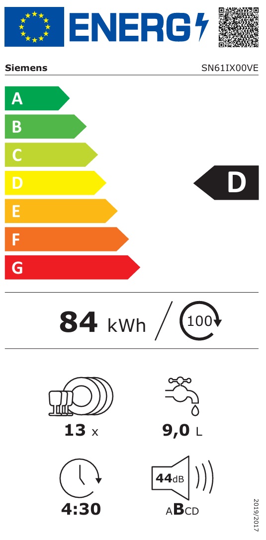 Siemens - SN61IX00VE - Integrerad iQ100, 3 korgar & Home Connect