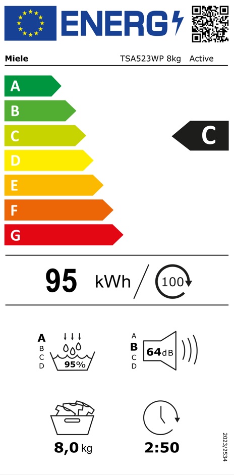 Miele - TSA523WP Värmepumpstorktumlare 8kg EcoDry - Outlet