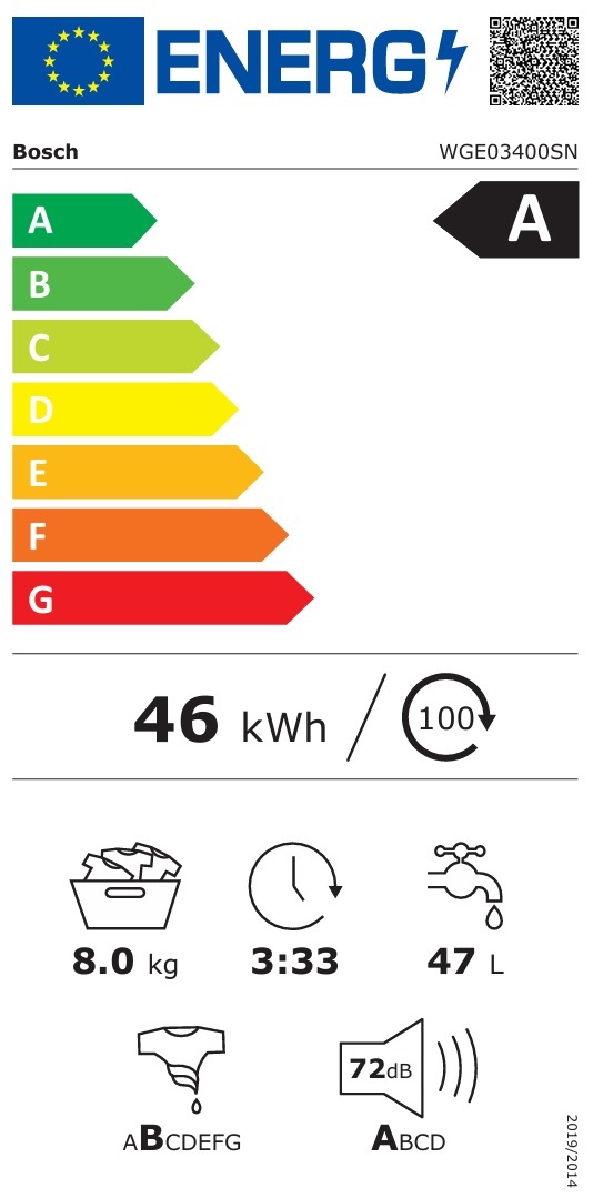 Bosch - WGE03400SN - Serie 2, 8 kg med SilentPowerDrive & SpeedPerfect