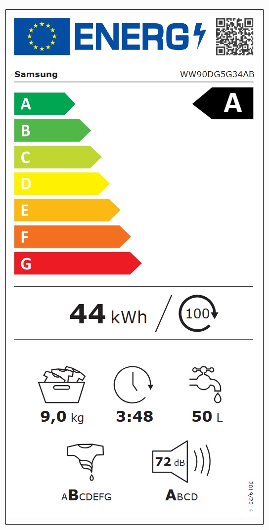 Samsung - WW90DG5G34ABEE  9kg, Svart