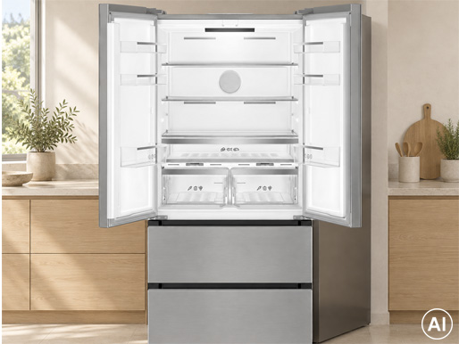 Smeg FQ55FXDD med tömt kylutrymme och stängda fryslådor